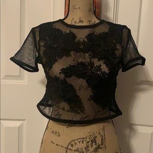 Black net appliqué crop top